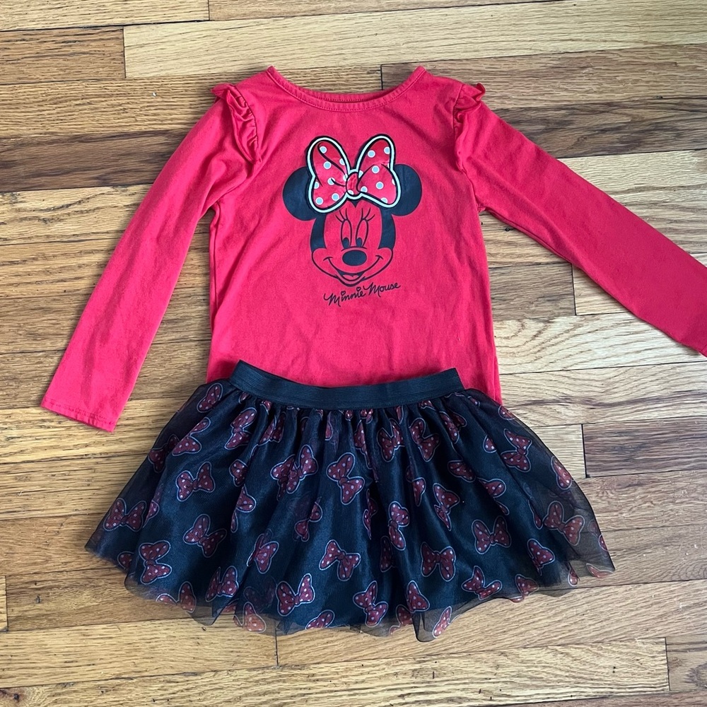 5T Minnie Mouse shirt & skirt set w/ Ty Beanie Babies Mickey Mouse & Minnie - Picture 2 of 7